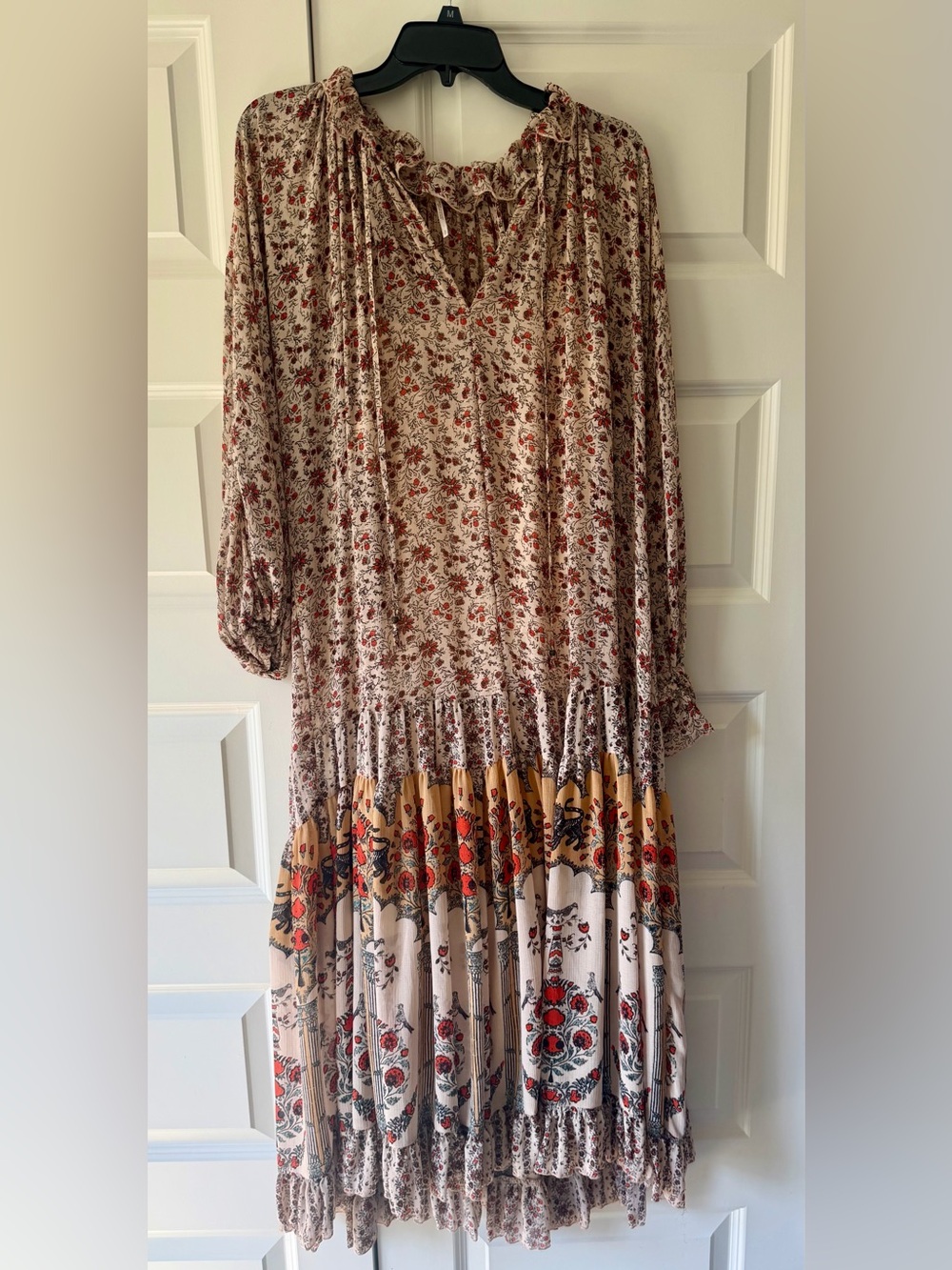 Free People Floral Tiered Maxi Dress in Cream and Rust